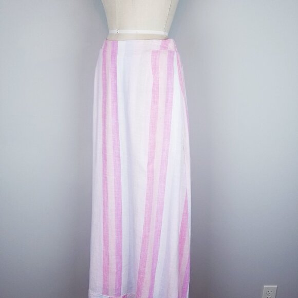 Splendid Pink Sunset Striped Linen A Line Maxi Skirt Ladies Size Medium - Picture 4 of 9